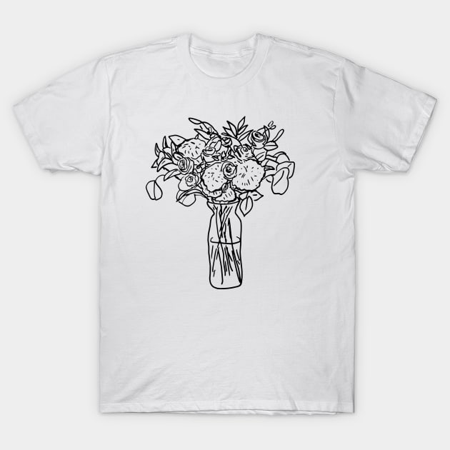 Roses Drawing in Vase T-Shirt by Annelie